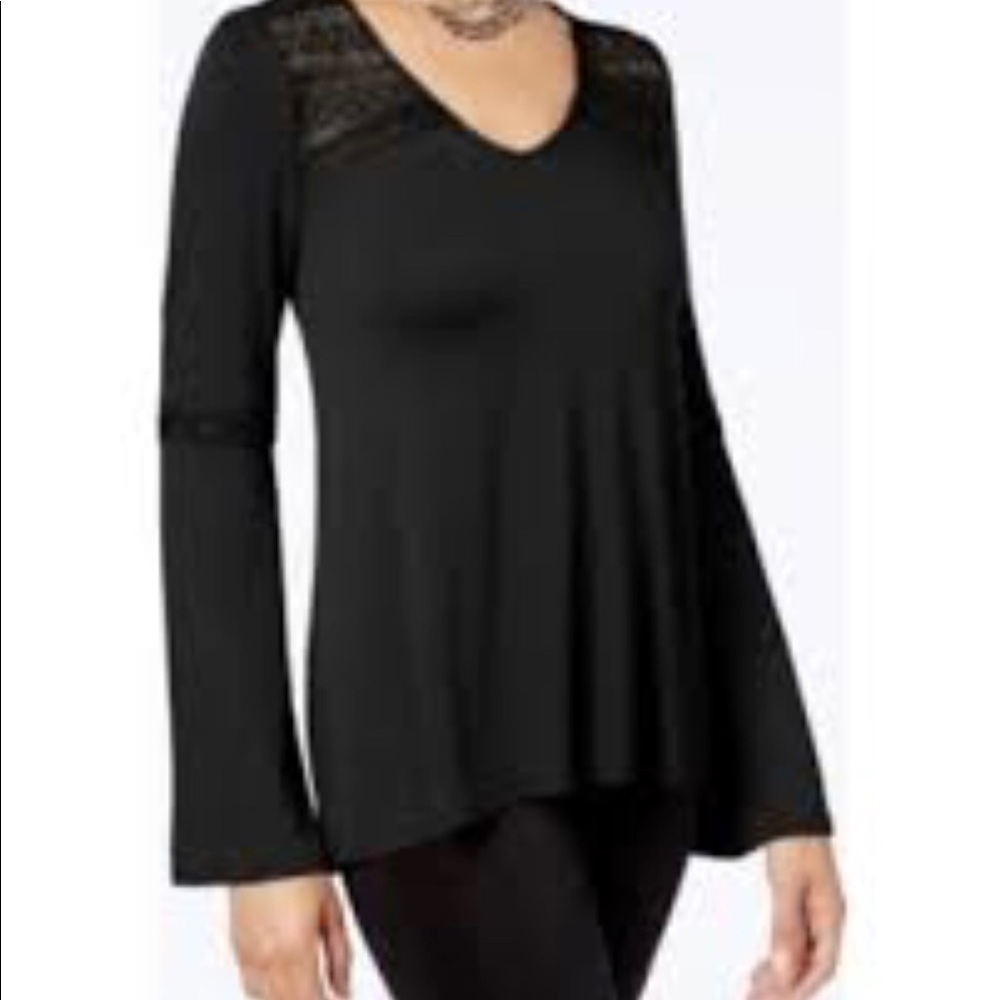 NWT Hippie Rose Lace Trim Bell Sleeve Top